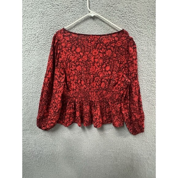 Knox Rose Blouse L Red Metallic Floral Long Sleeve V Neck Shirt Top - Picture 7 of 8